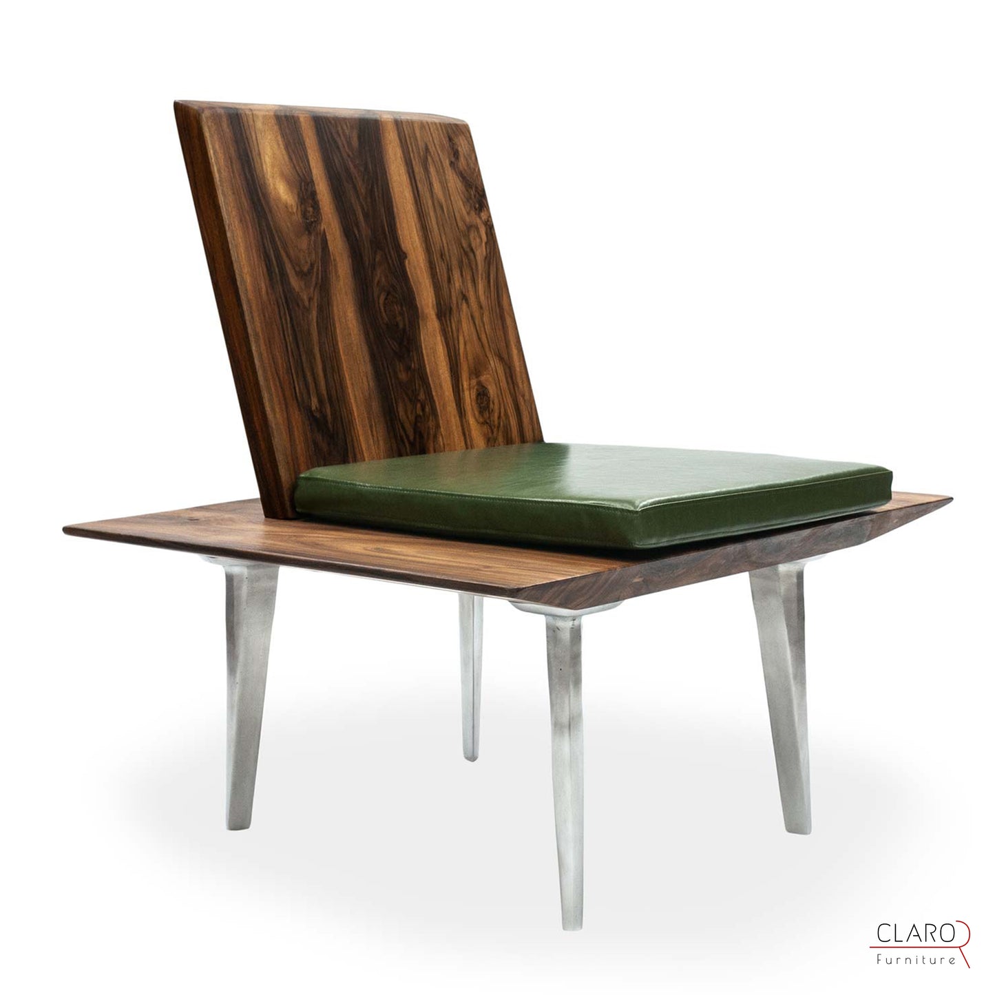 Unique Walnut Chair with Sand Cast Aluminum Legs