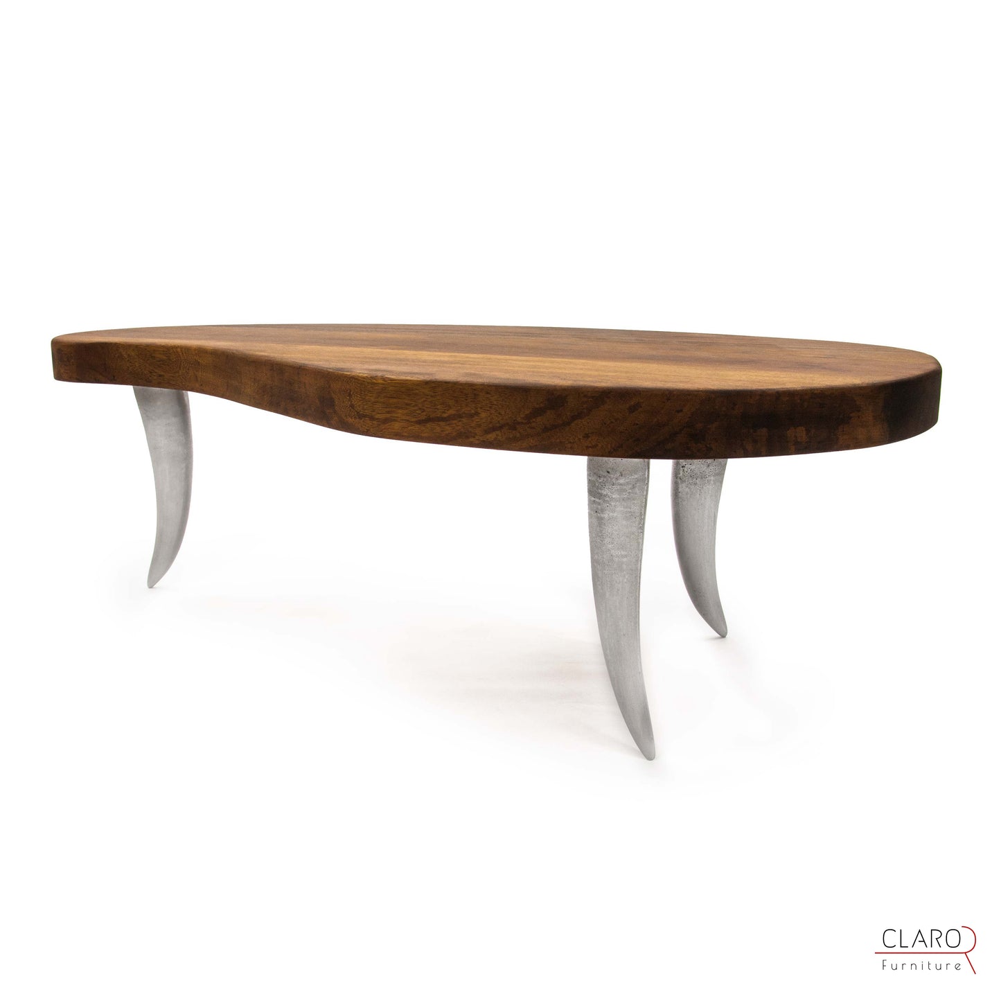 Solid Iroko Wood Coffee Table with Cast Aluminum Legs