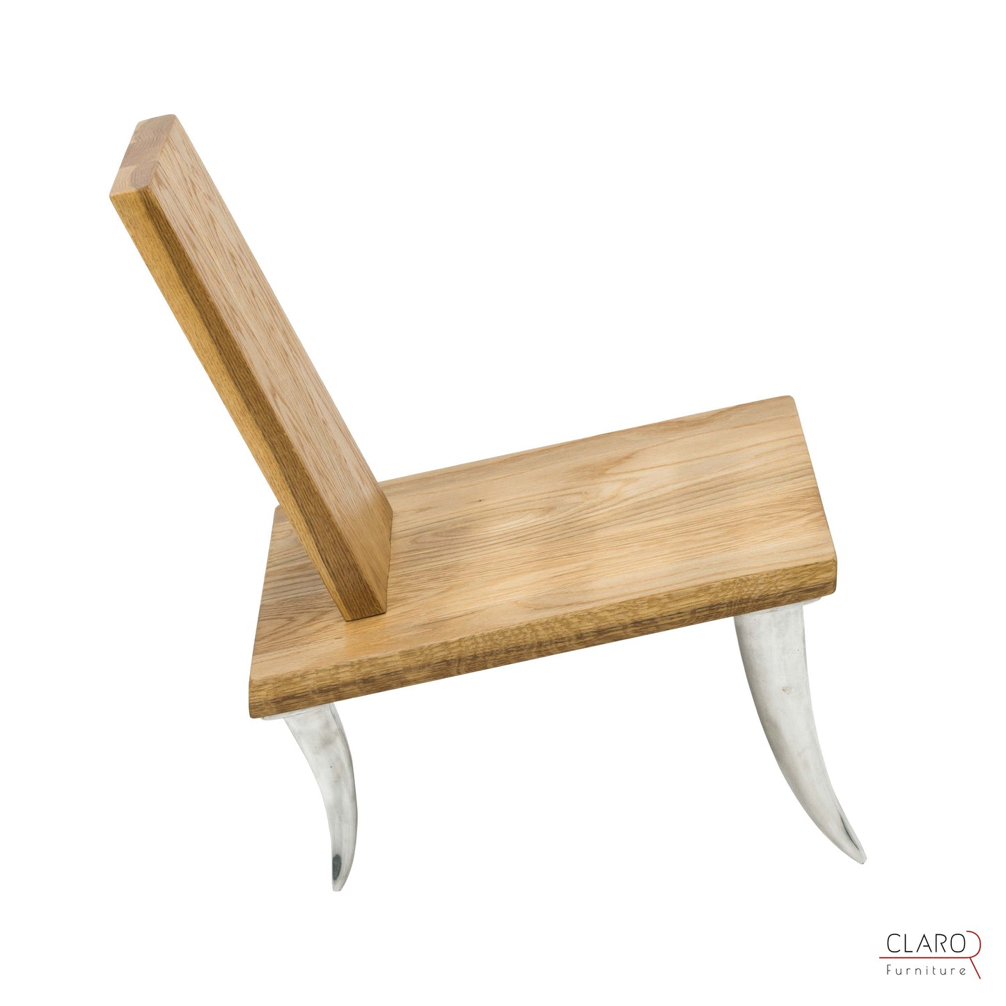 Designer Oak Chair with Cast Aluminum Legs