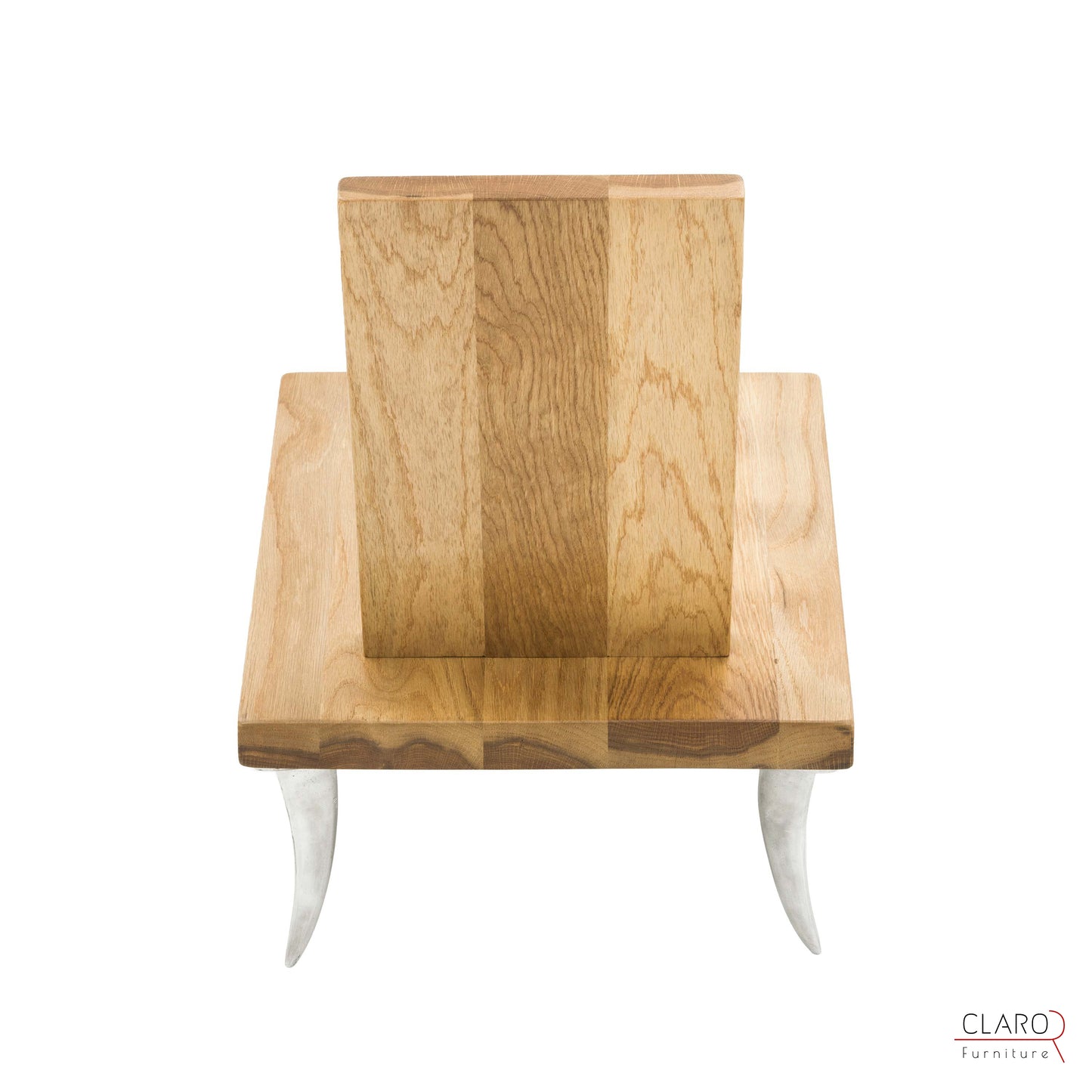 Designer Oak Chair with Cast Aluminum Legs