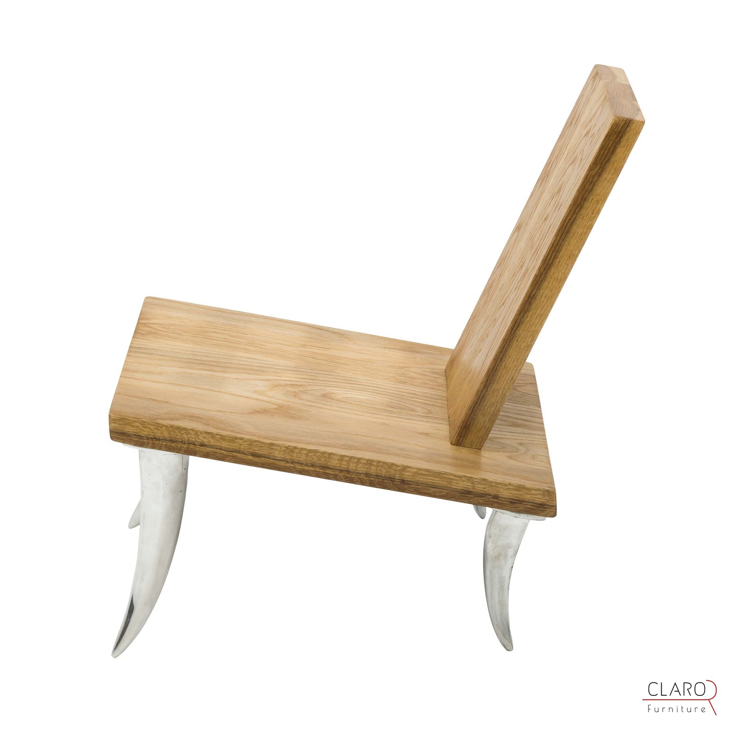 Designer Oak Chair with Cast Aluminum Legs