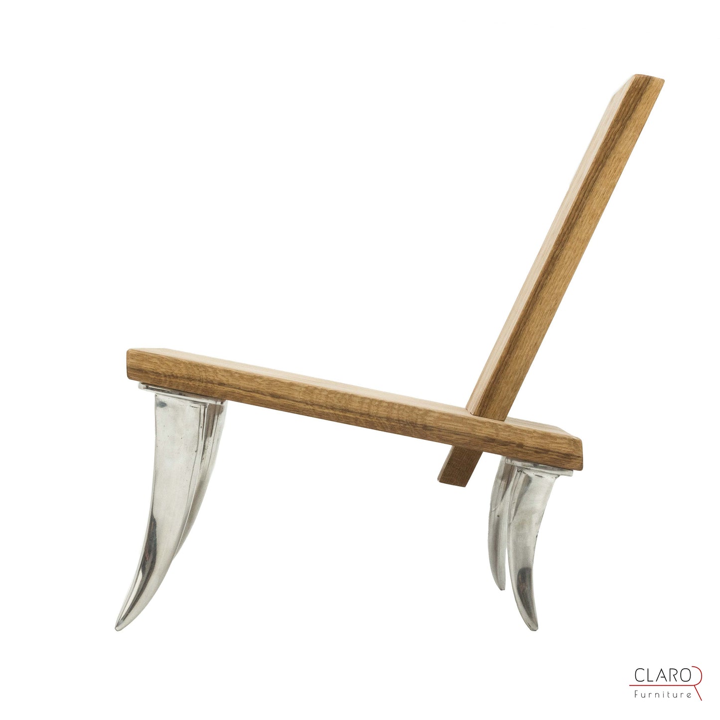 Designer Oak Chair with Cast Aluminum Legs