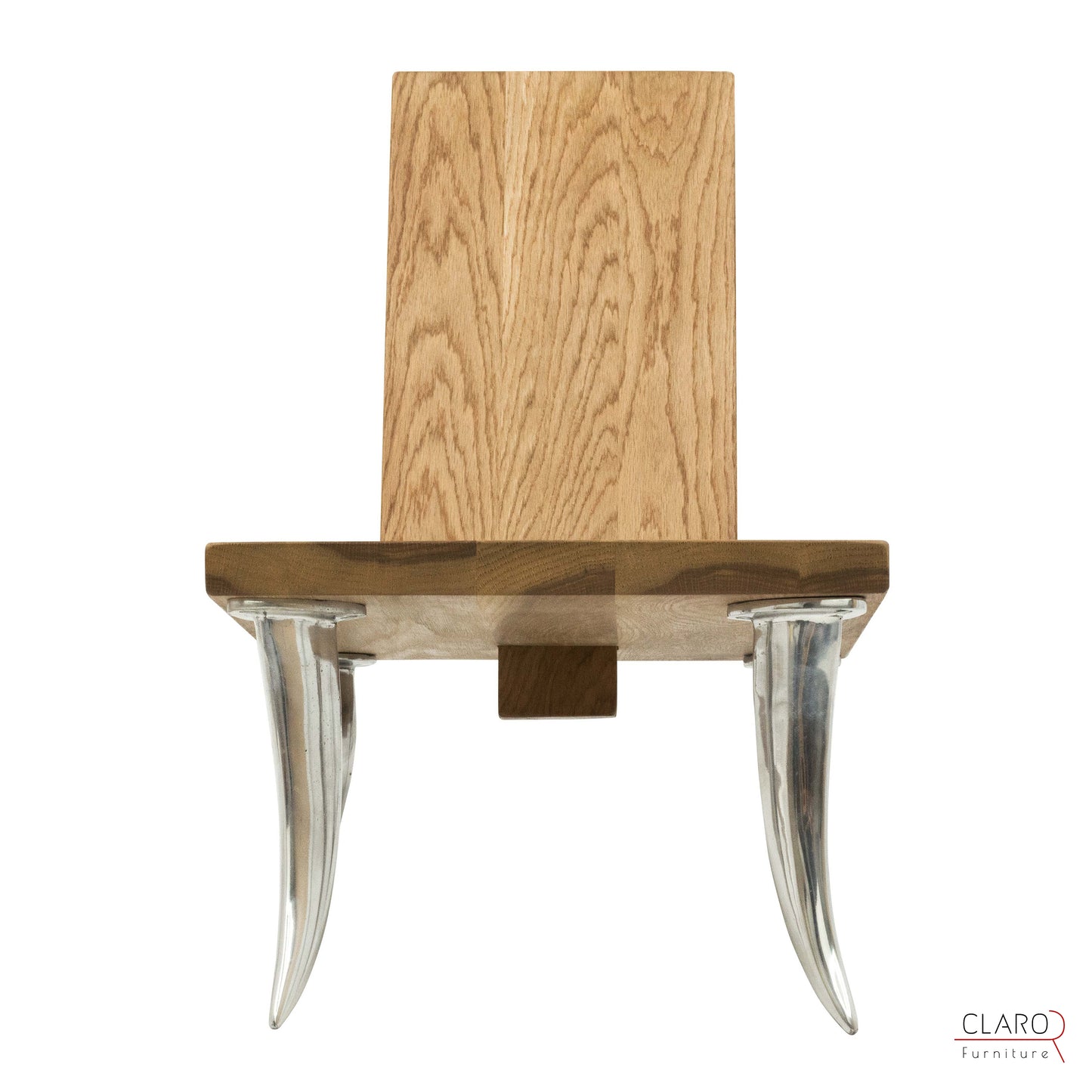 Designer Oak Chair with Cast Aluminum Legs