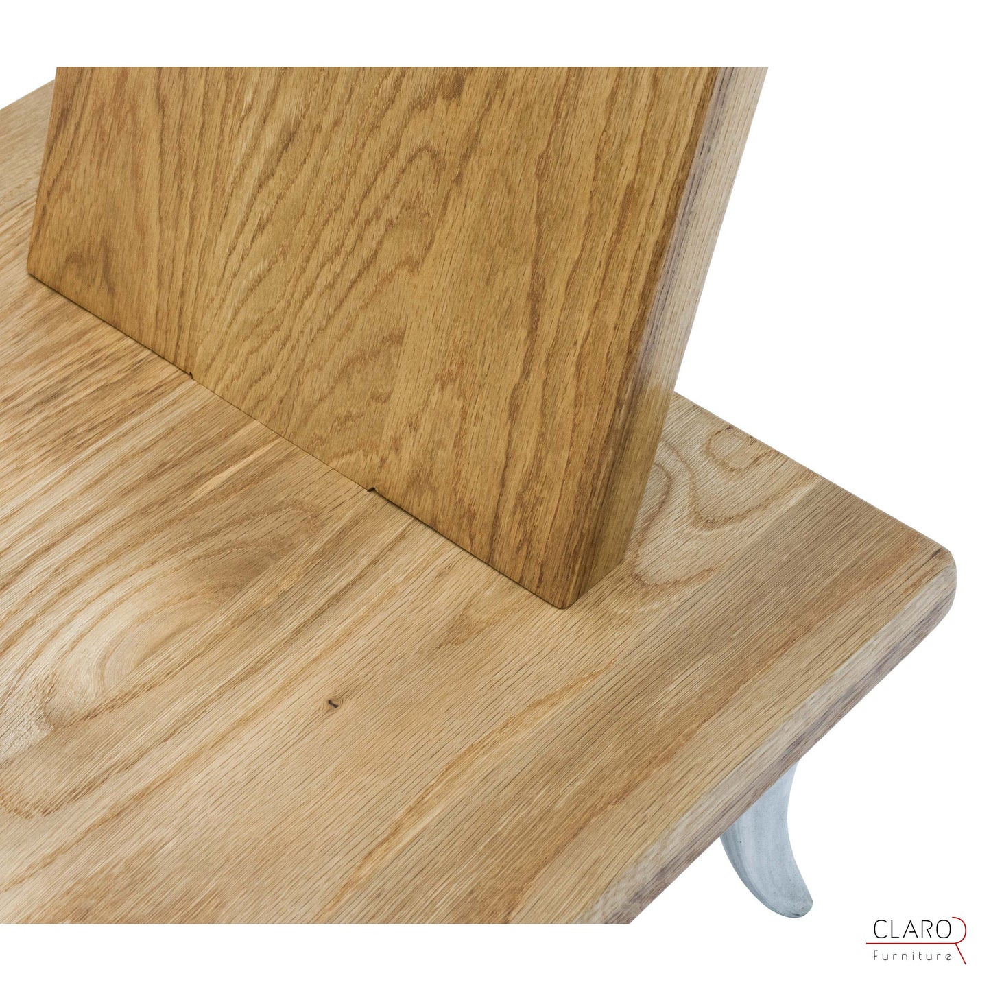 Designer Oak Chair with Cast Aluminum Legs