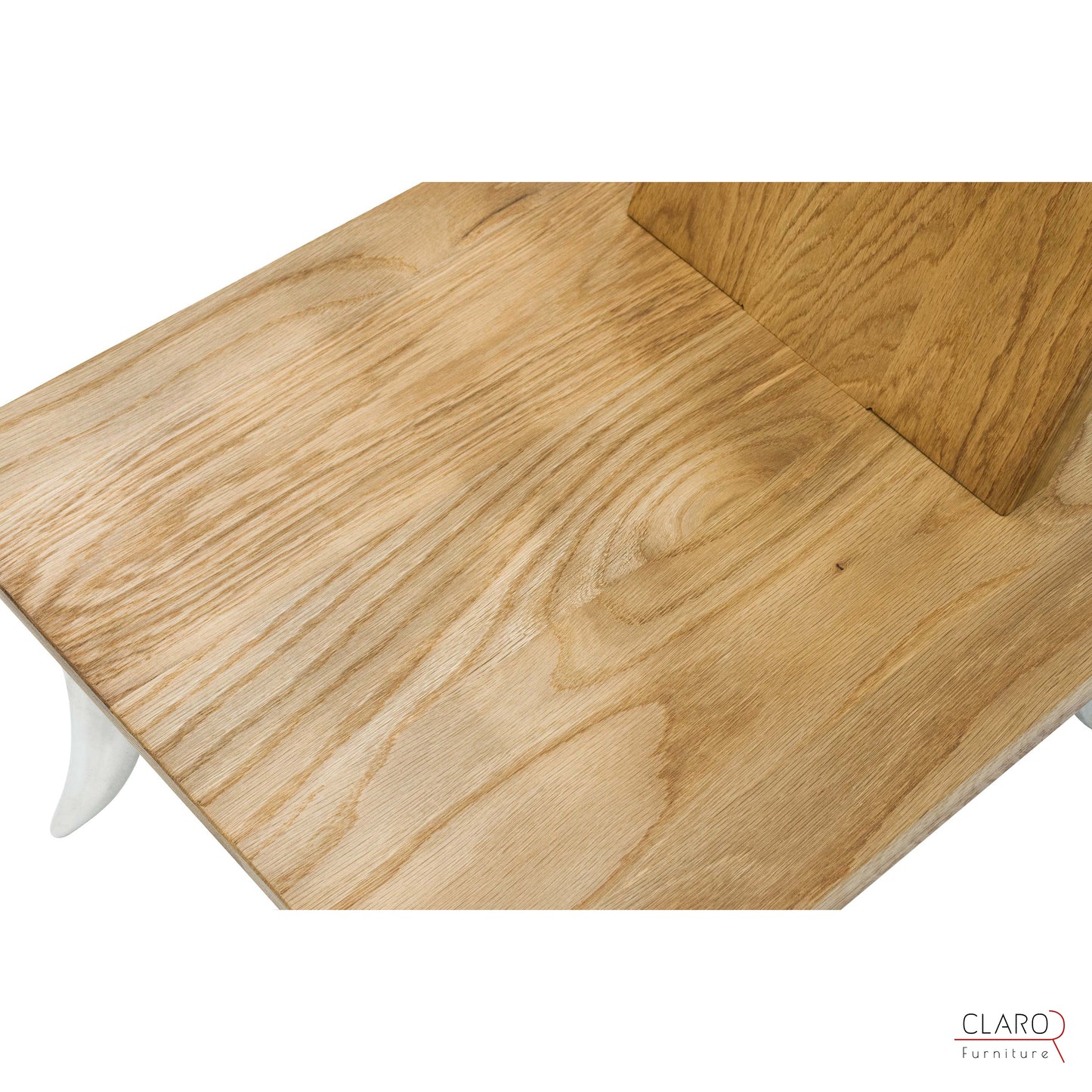 Designer Oak Chair with Cast Aluminum Legs