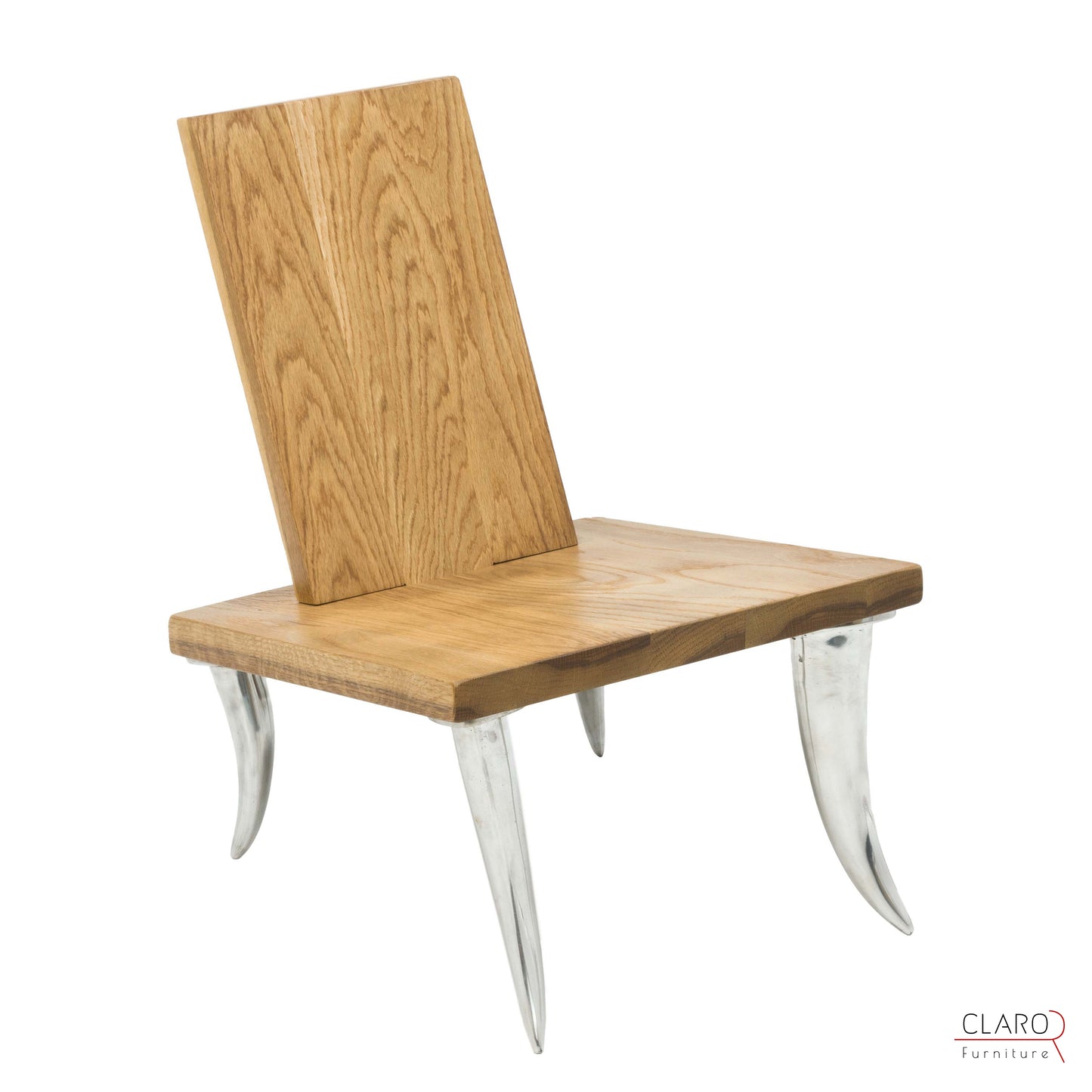 Designer Oak Chair with Cast Aluminum Legs