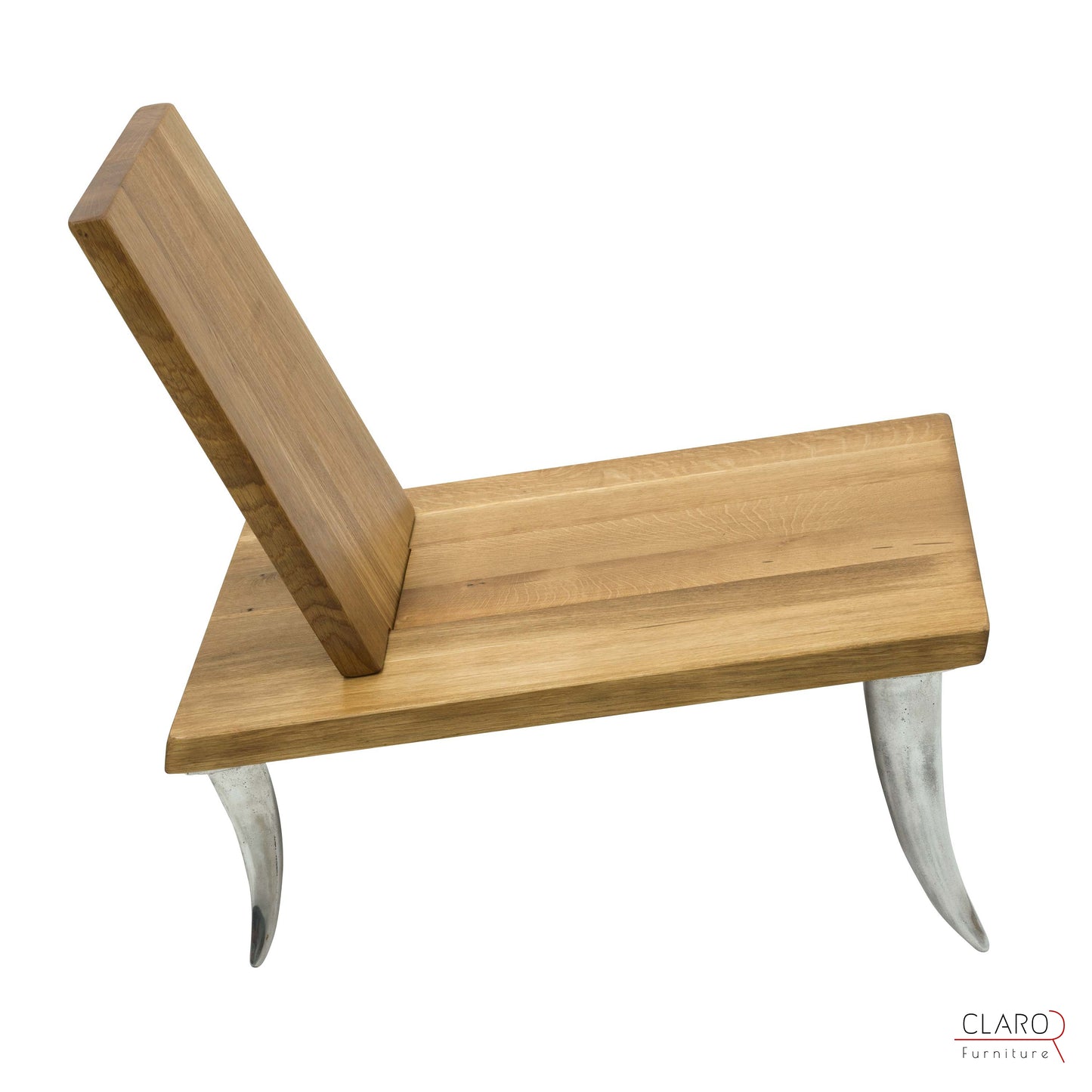 Designer Oak Chair with Cast Aluminum Legs