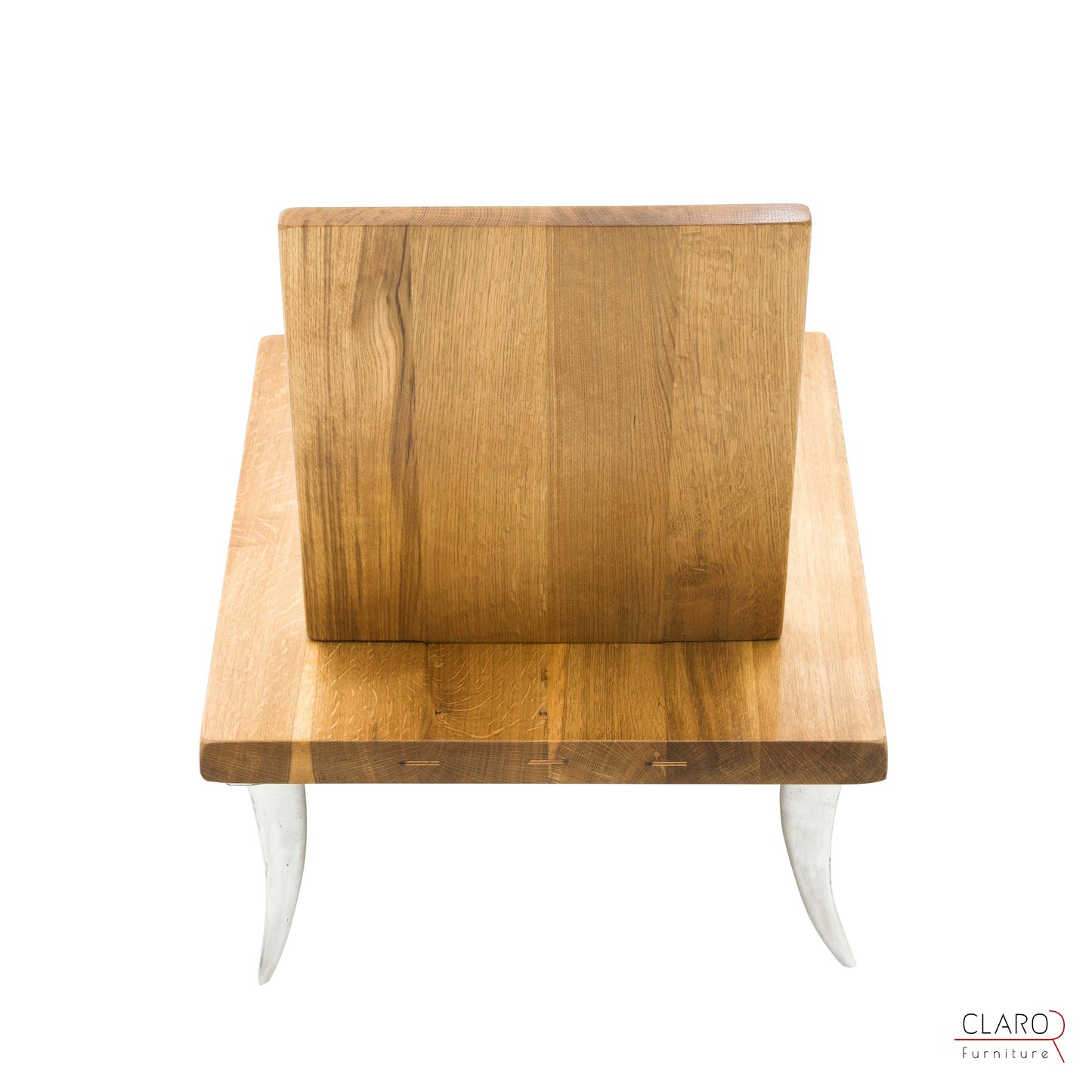 Designer Oak Chair with Cast Aluminum Legs