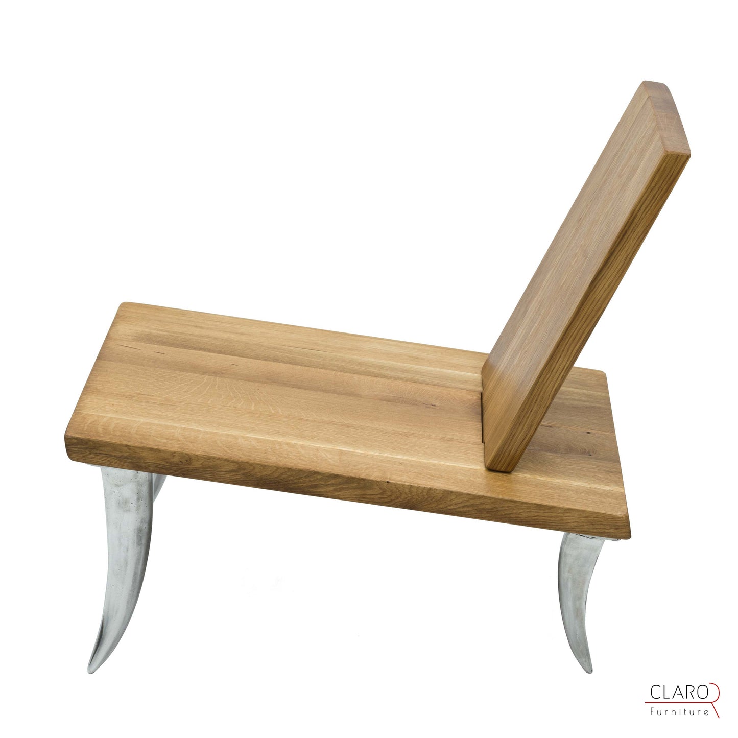 Designer Oak Chair with Cast Aluminum Legs