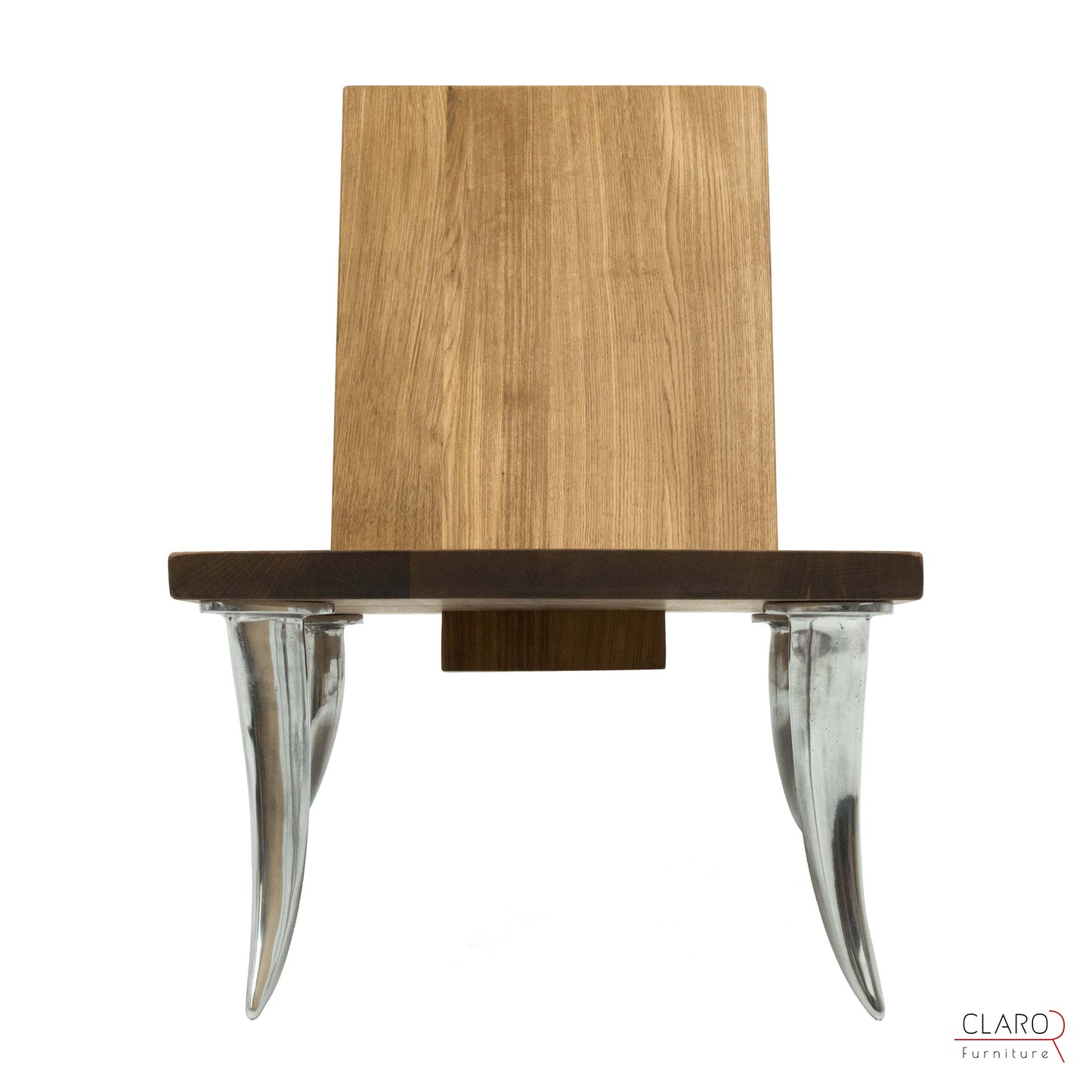 Designer Oak Chair with Cast Aluminum Legs