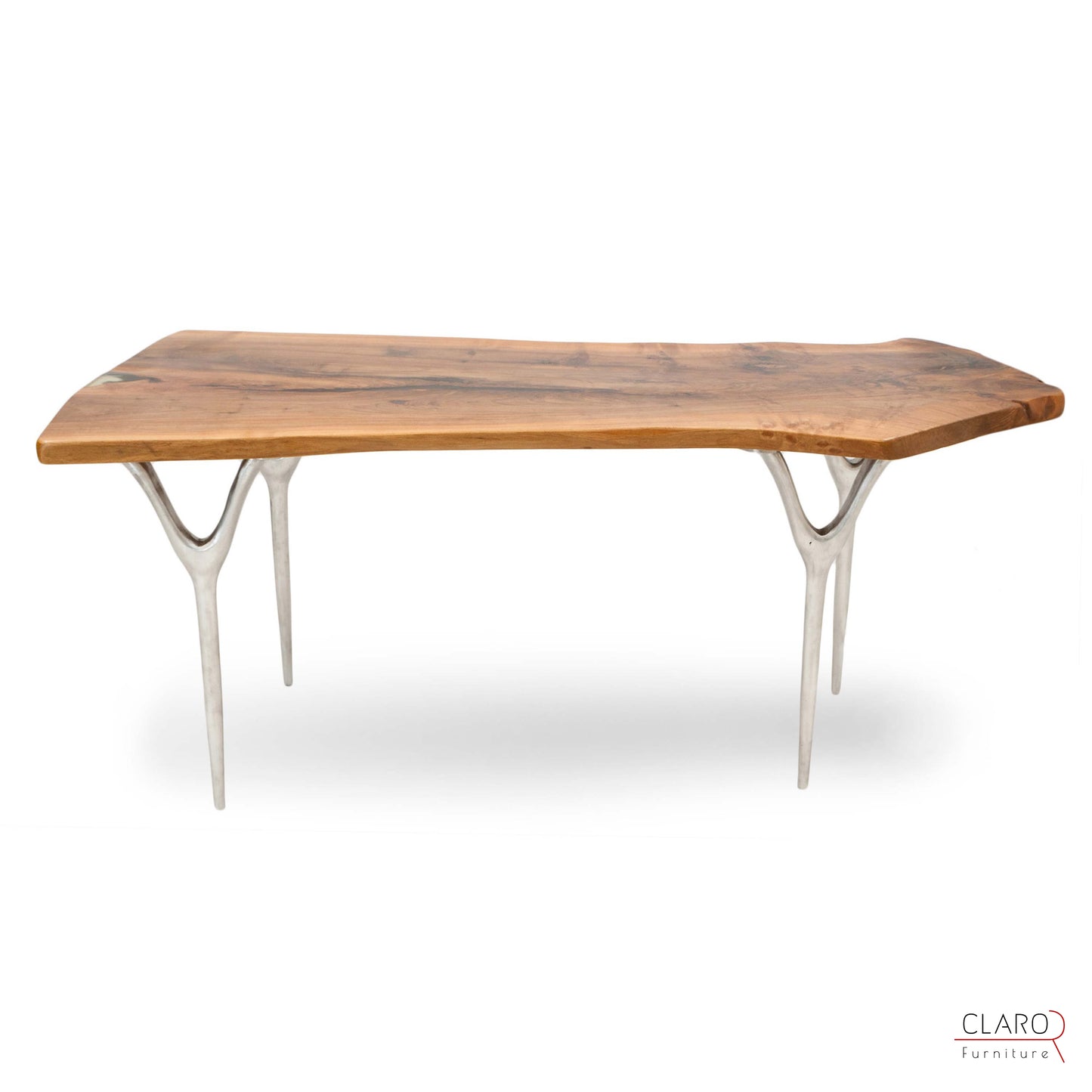 Walnut Slab Table with Cast Aluminium Legs