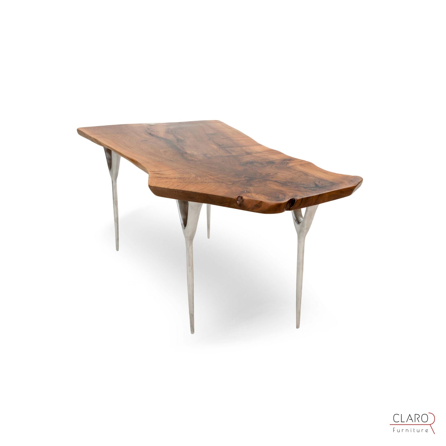 Walnut Slab Table with Cast Aluminium Legs