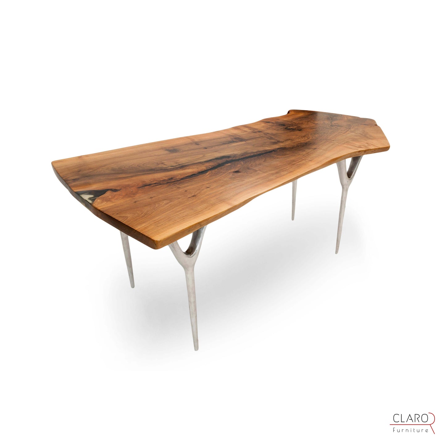 Walnut Slab Table with Cast Aluminium Legs