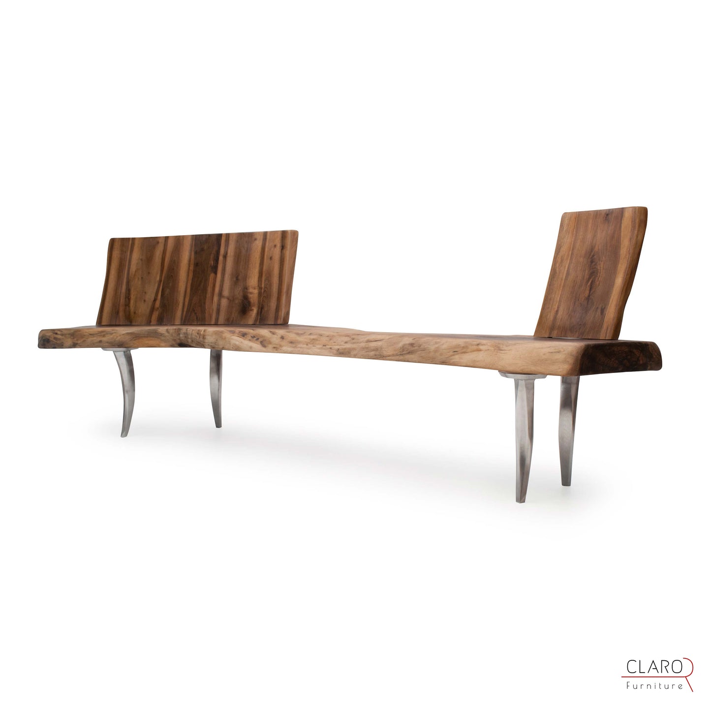 Unique Walnut Slab Bench with Backrest