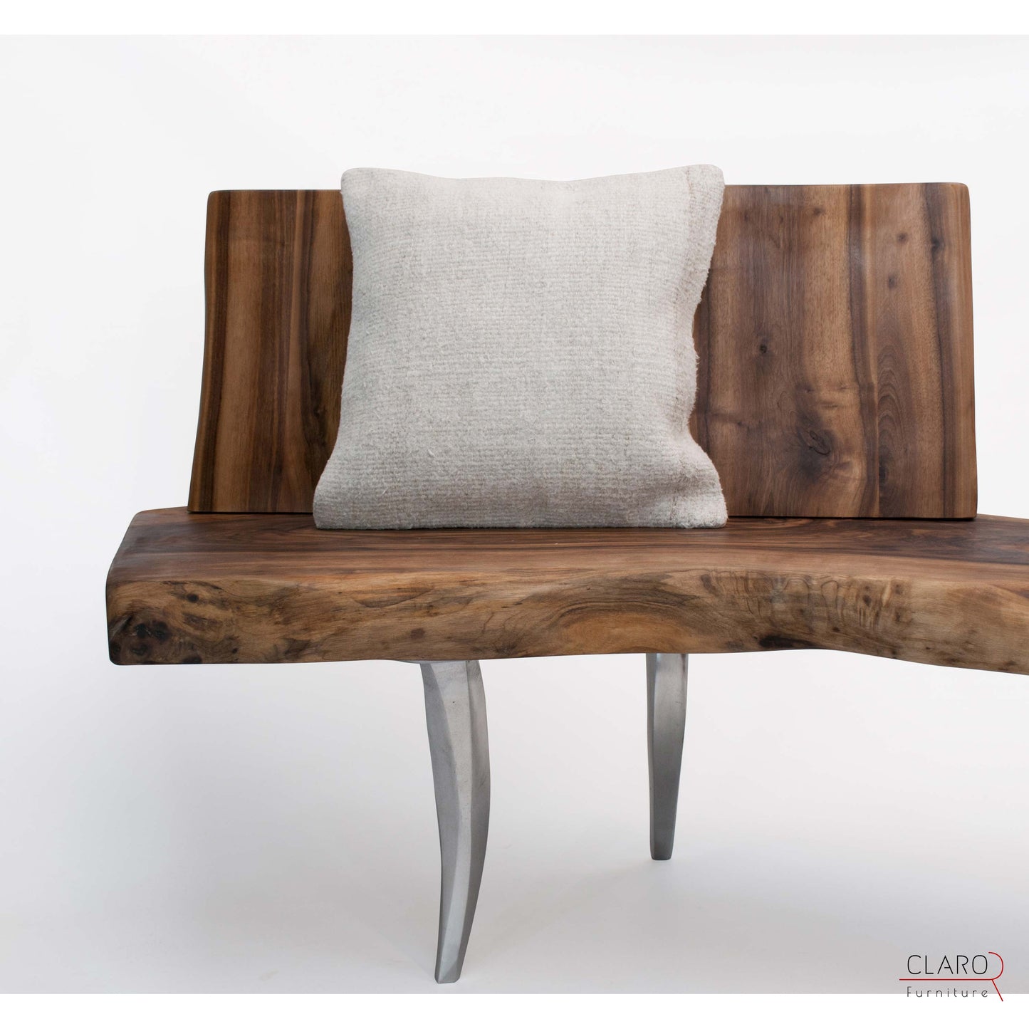 Unique Walnut Slab Bench with Backrest