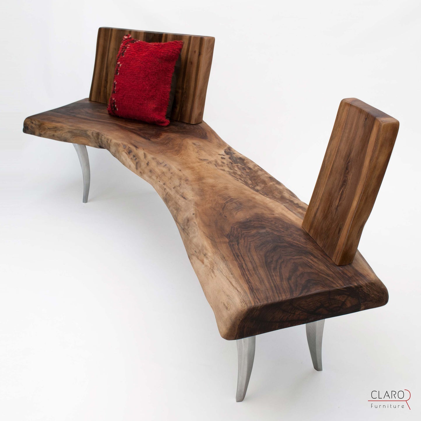 Unique Walnut Slab Bench with Backrest