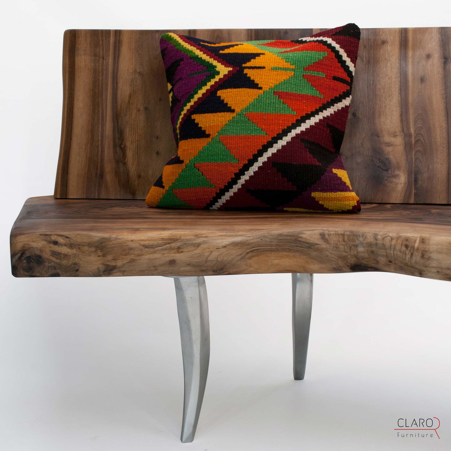 Unique Walnut Slab Bench with Backrest