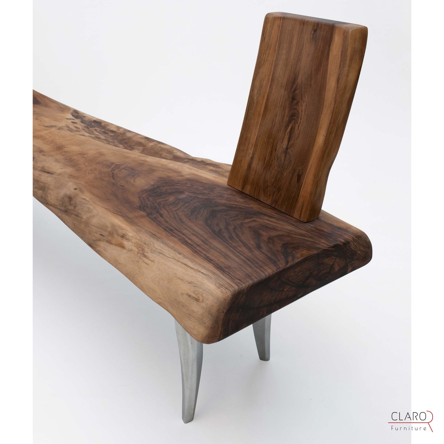 Unique Walnut Slab Bench with Backrest