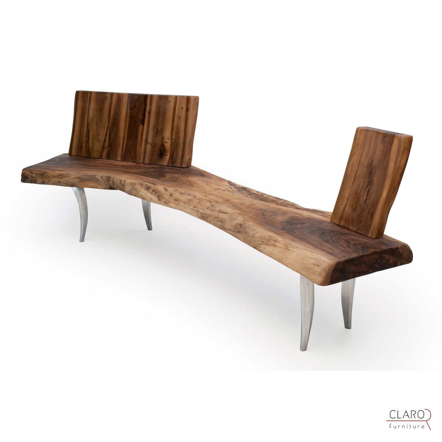 Unique Walnut Slab Bench with Backrest