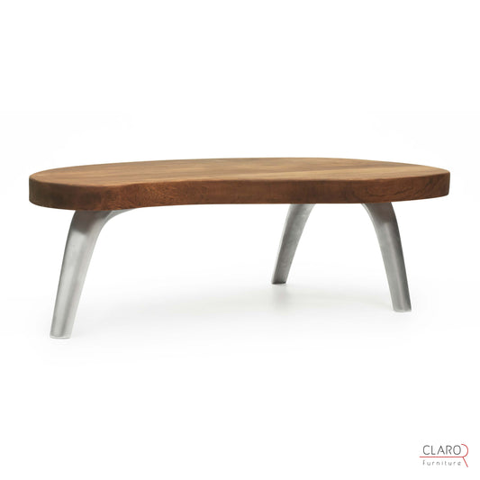 Solid Iroko Wood Coffee Table with Cast Aluminum Legs