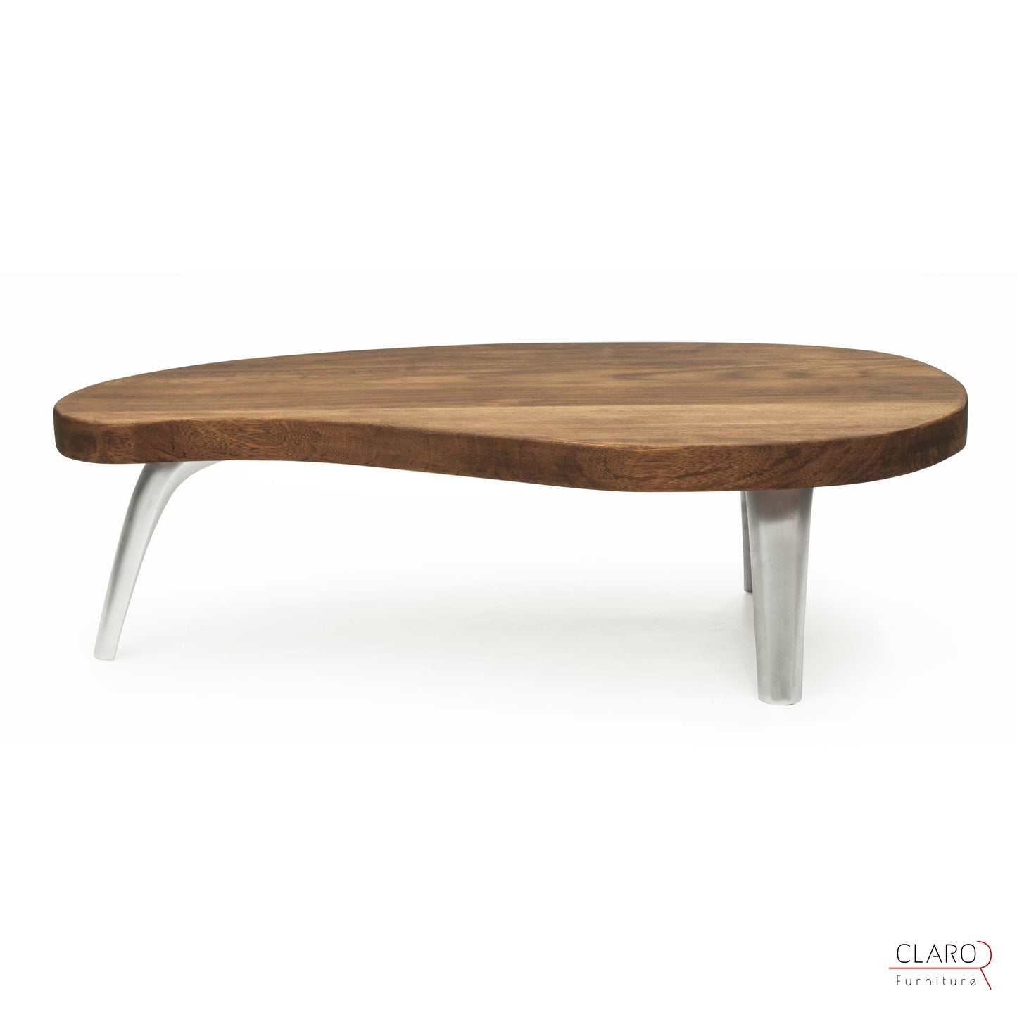 Solid Iroko Wood Coffee Table with Cast Aluminum Legs