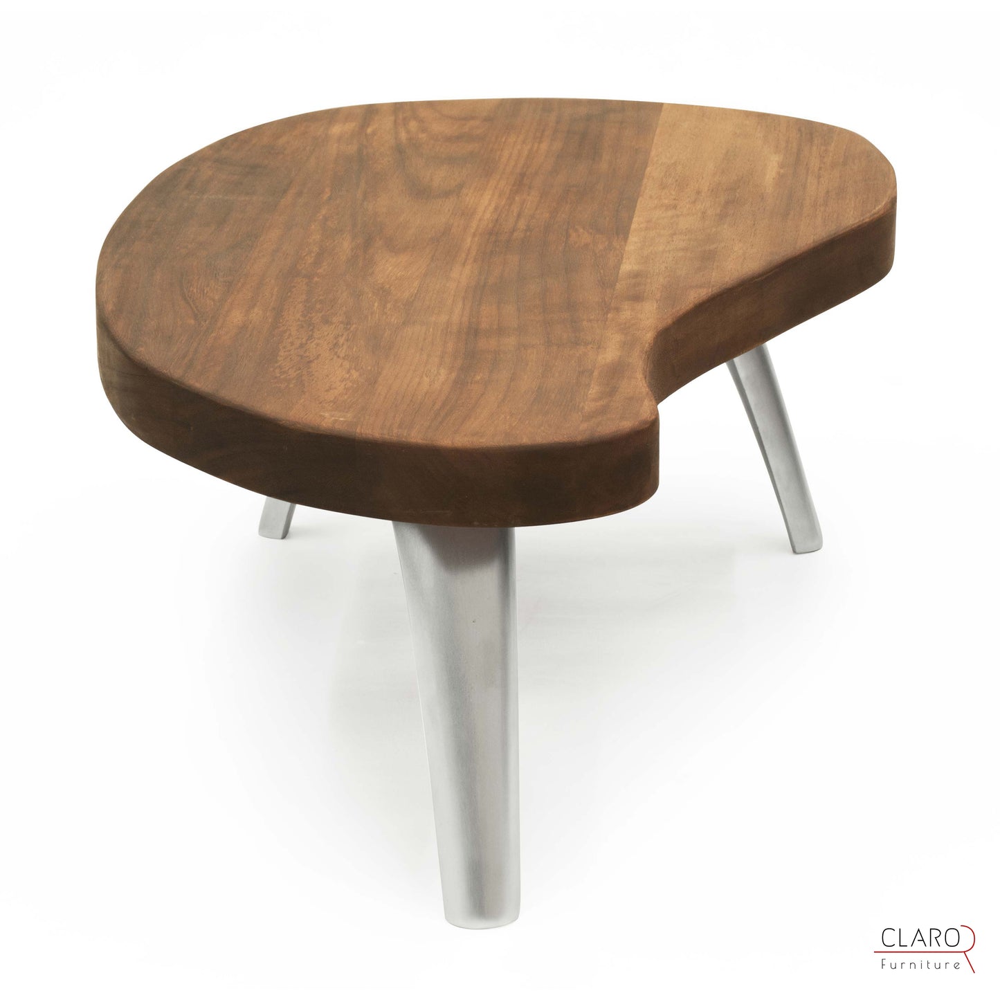 Solid Iroko Wood Coffee Table with Cast Aluminum Legs
