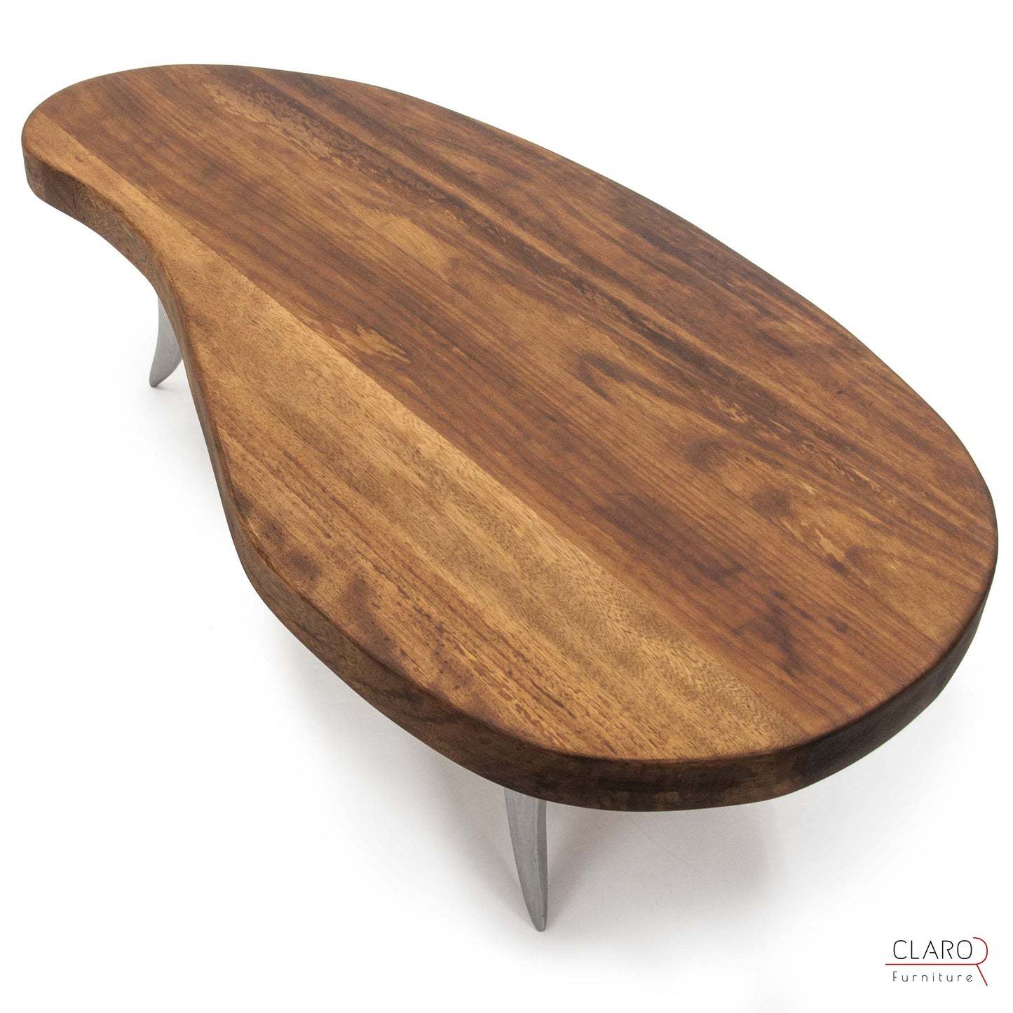 Solid Iroko Wood Coffee Table with Cast Aluminum Legs