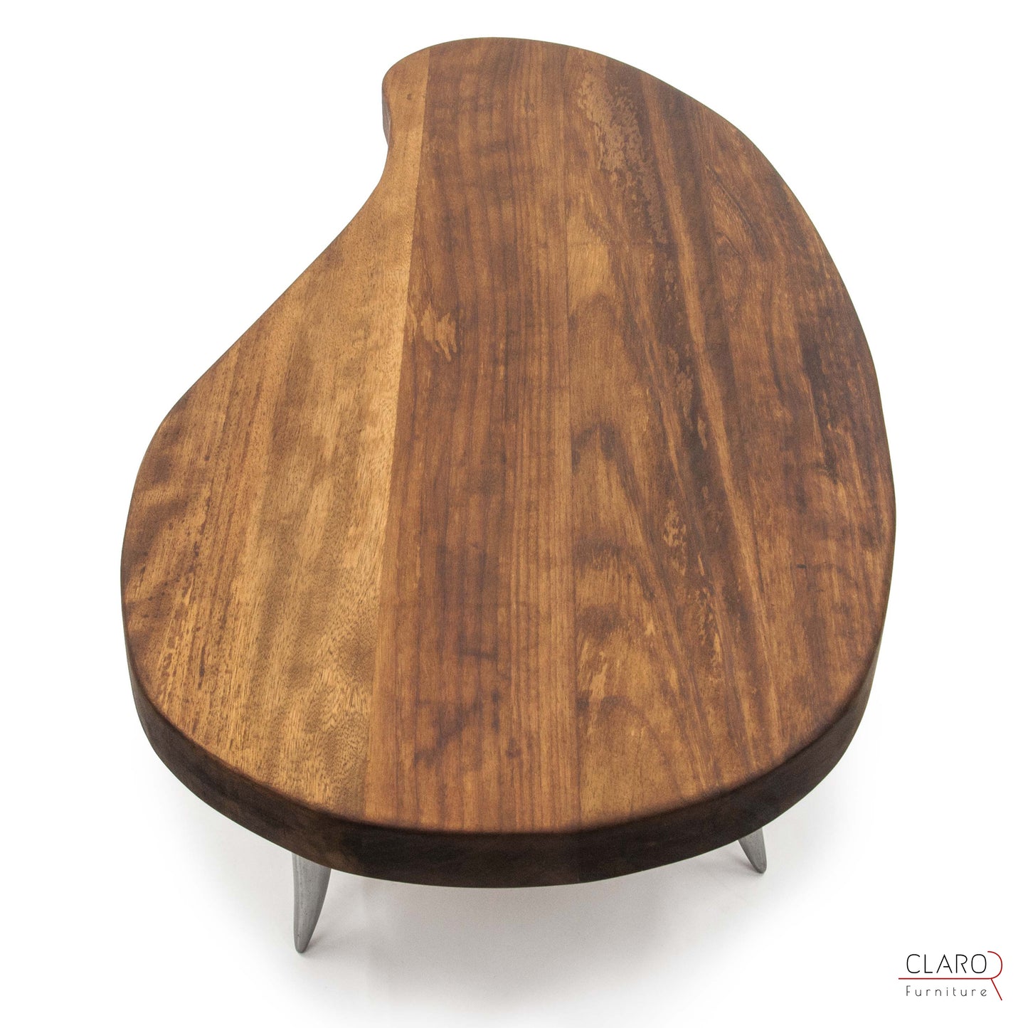 Solid Iroko Wood Coffee Table with Cast Aluminum Legs