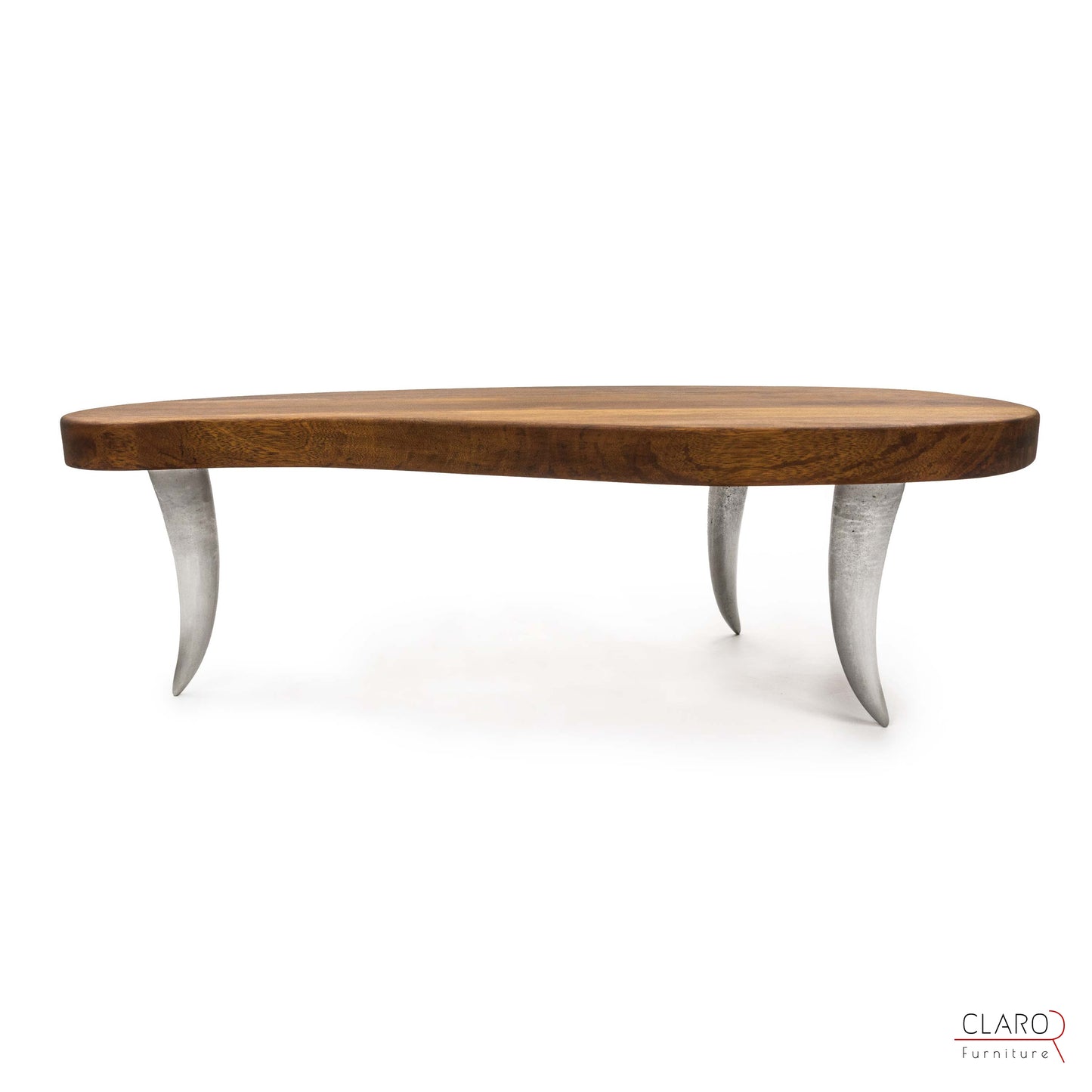 Solid Iroko Wood Coffee Table with Cast Aluminum Legs