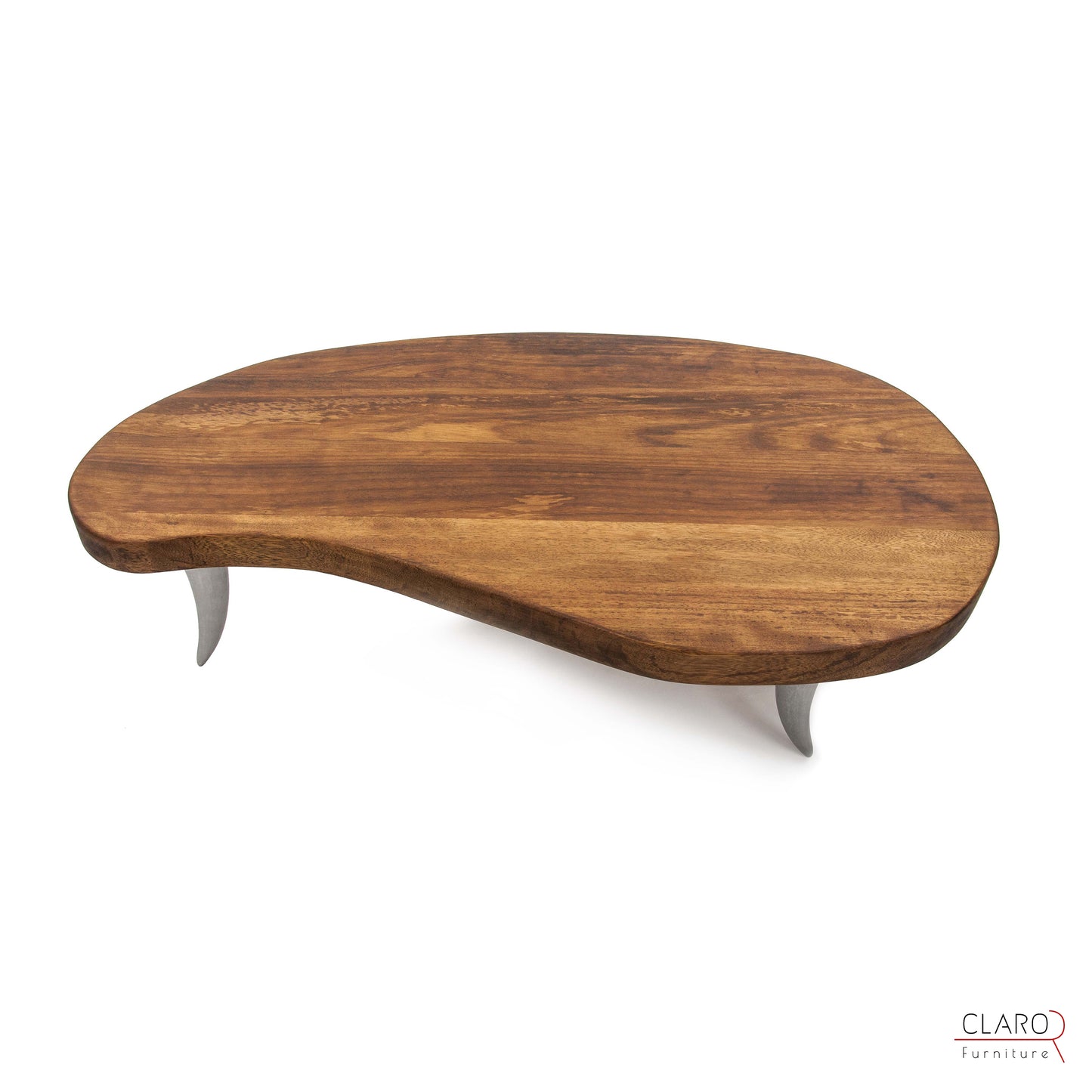 Solid Iroko Wood Coffee Table with Cast Aluminum Legs