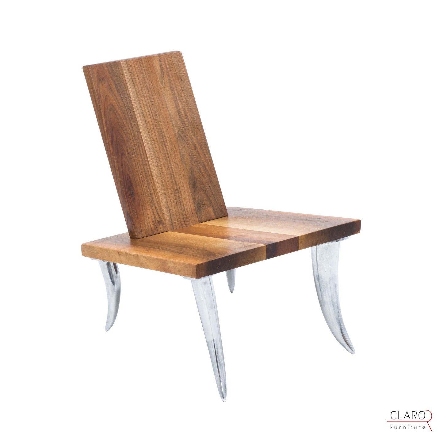 Designer Walnut Chair with Aluminum Legs