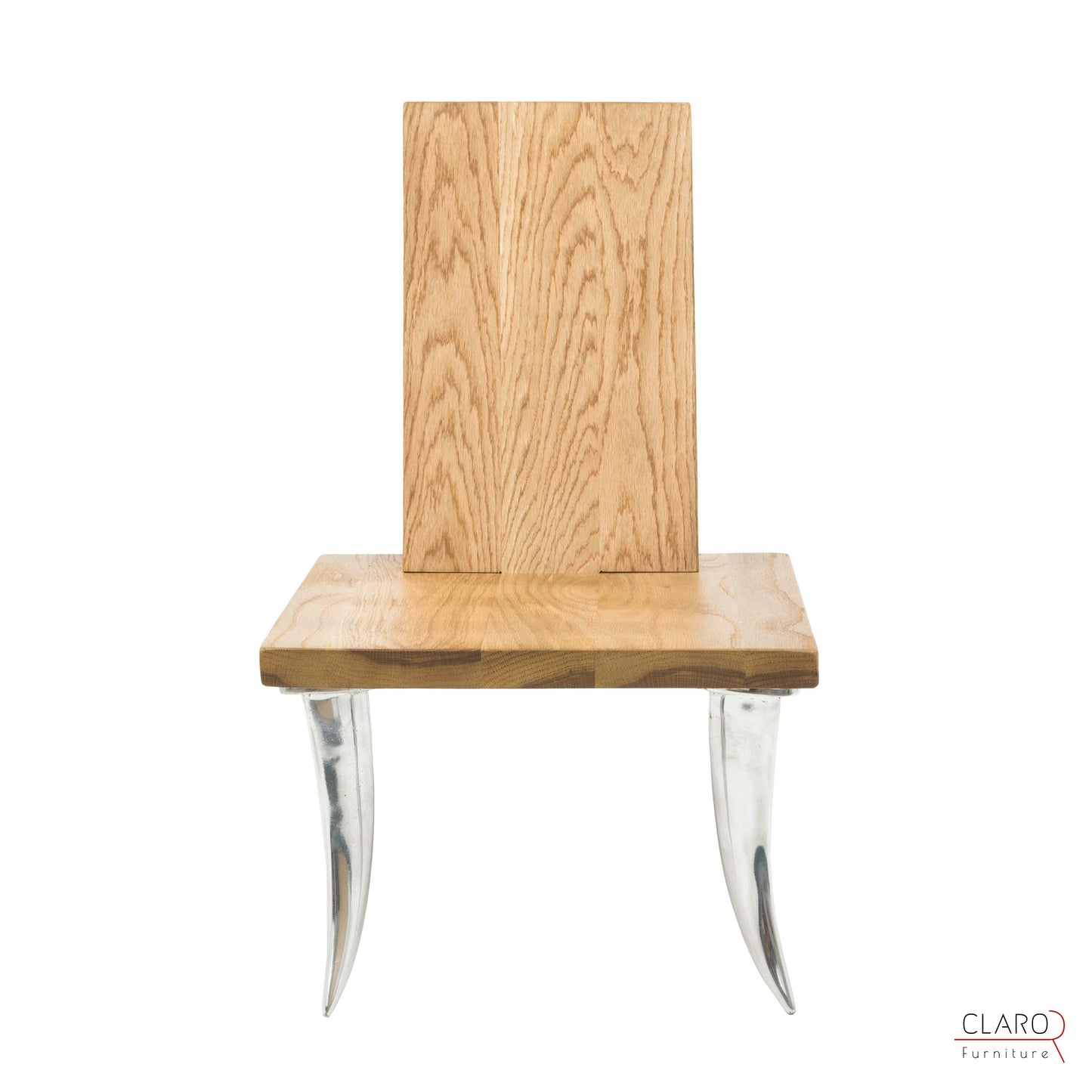 Designer Oak Chair with Cast Aluminum Legs
