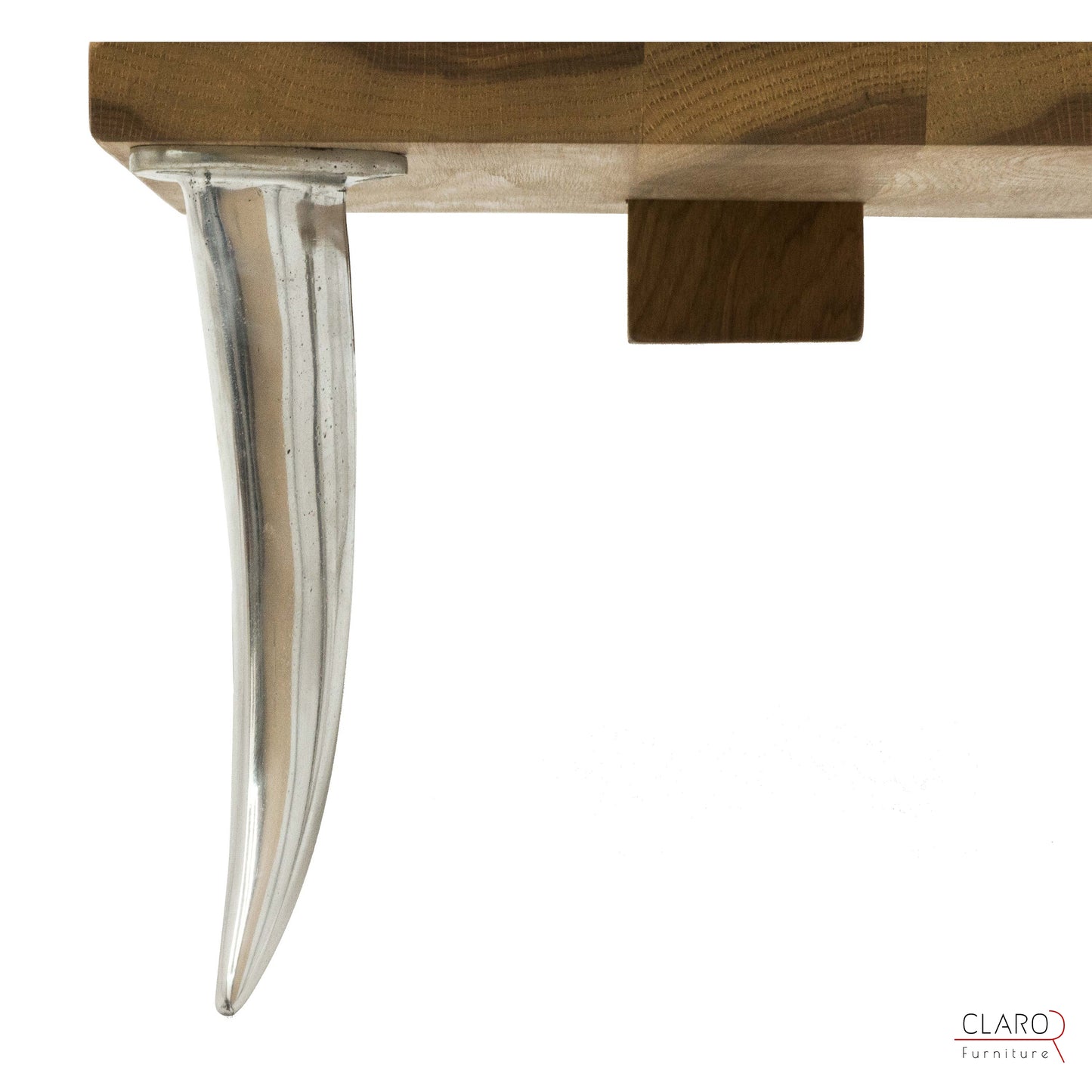 Designer Oak Chair with Cast Aluminum Legs