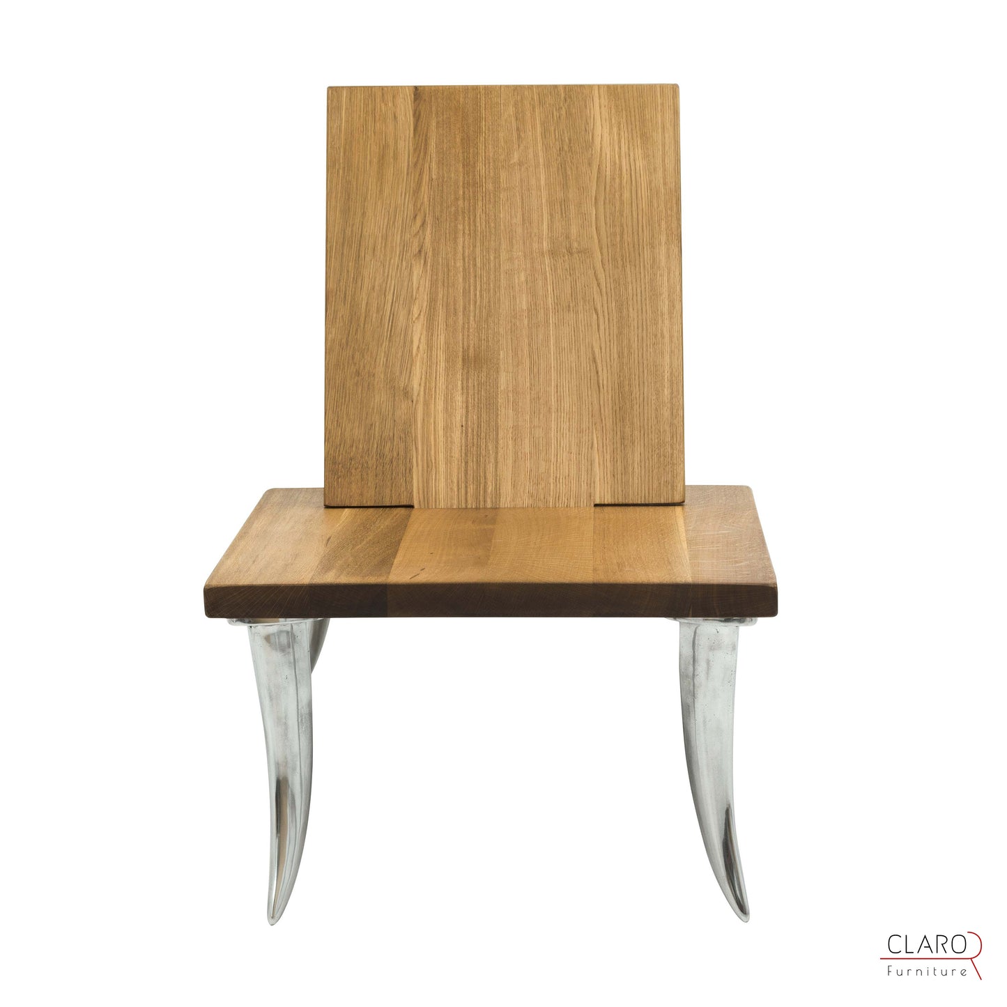 Designer Oak Chair with Cast Aluminum Legs