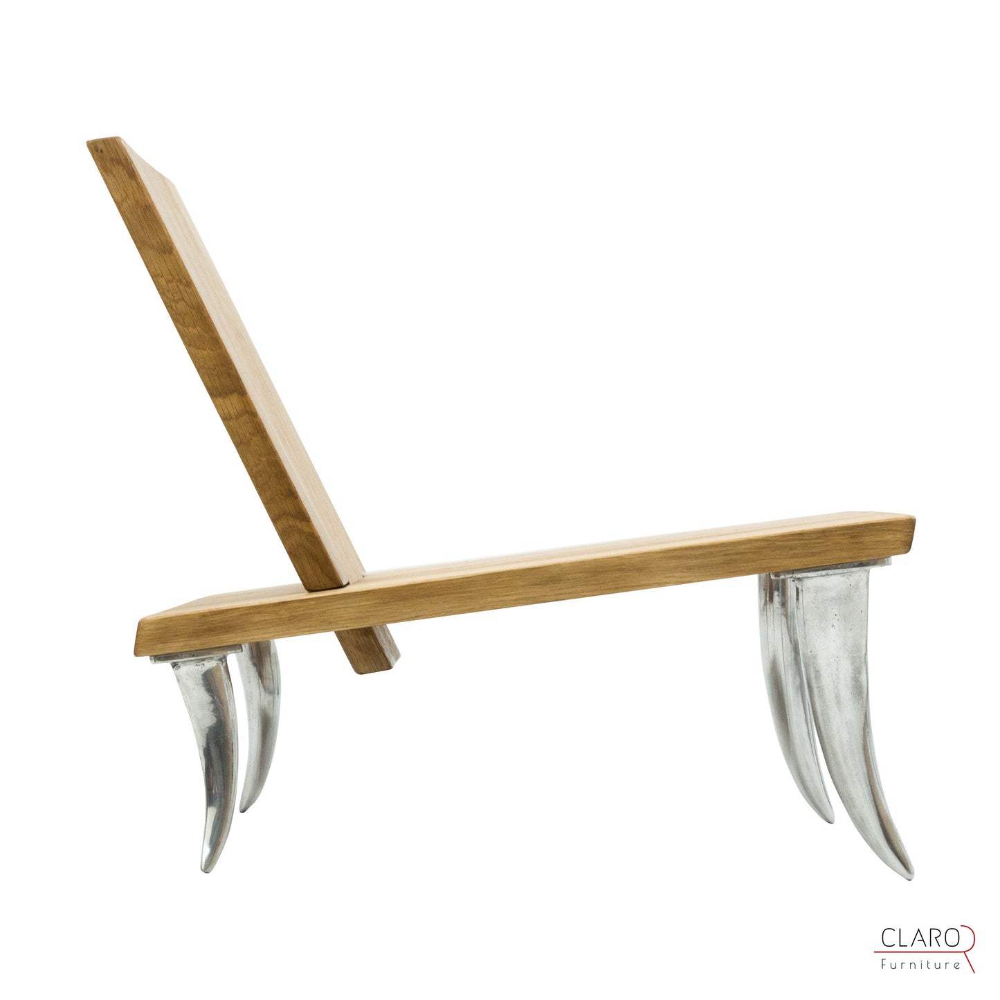 Designer Oak Chair with Cast Aluminum Legs