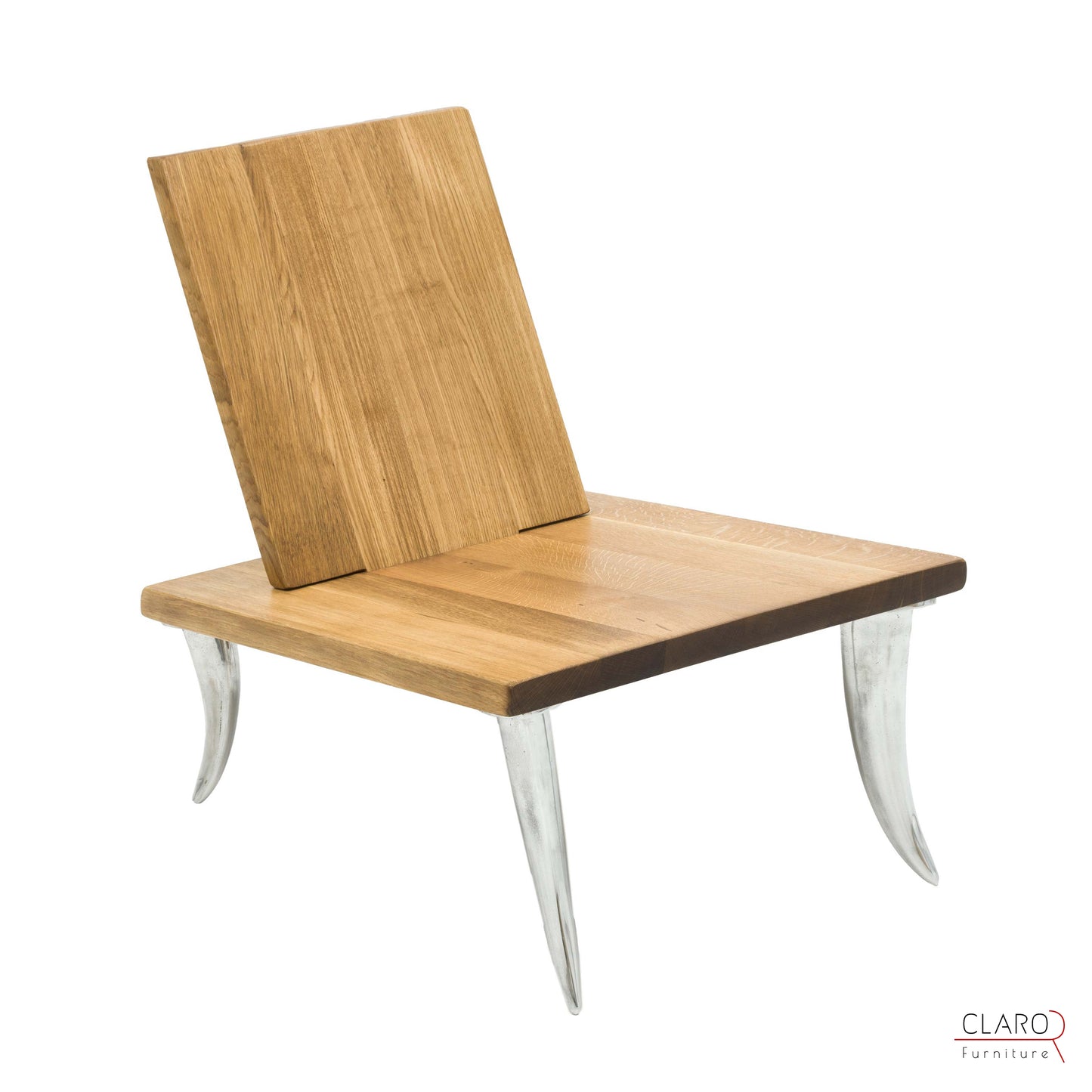 Designer Oak Chair with Cast Aluminum Legs